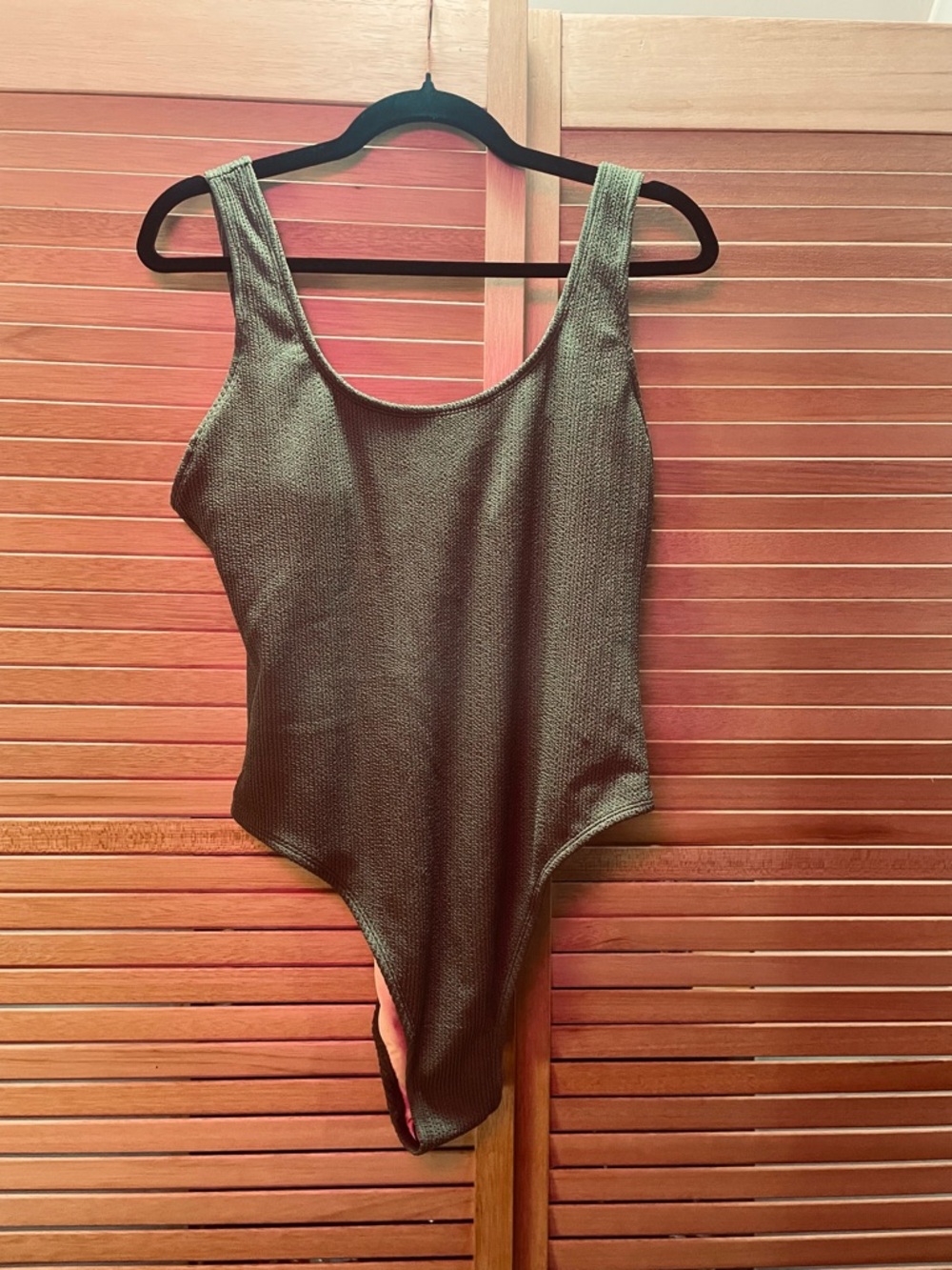 Cotton On BODY Scoop Back Khaki Crinkle One-Piece Swimsuit, Size L. NWT.